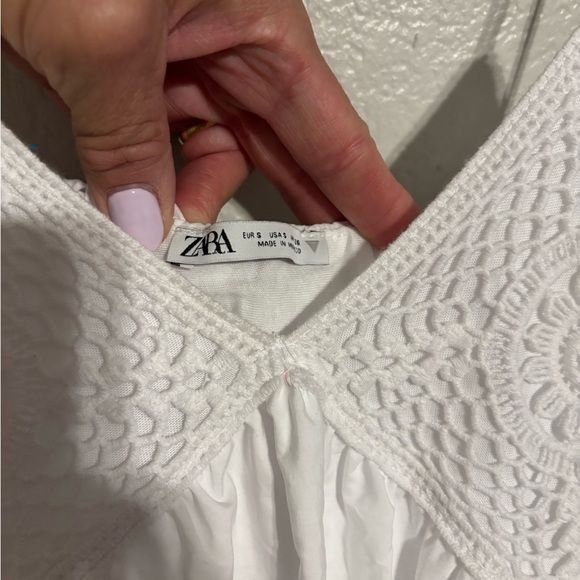 Zara White Balloon Hem Combination Top size Small - Picture 3 of 5